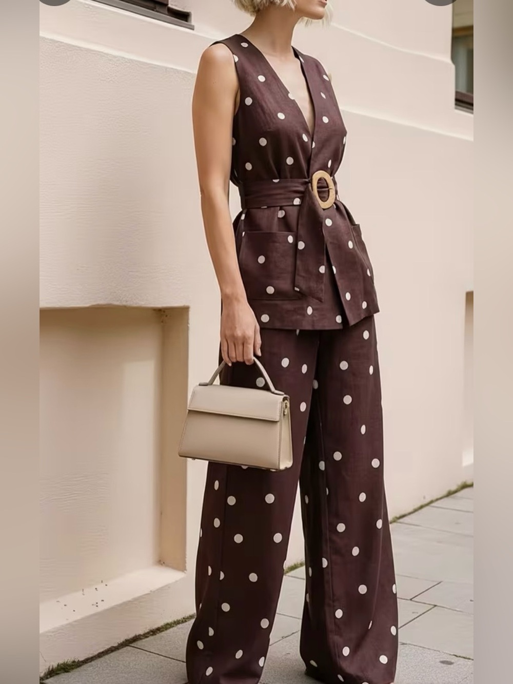 NWT *TRENDING* Polka dot set (vest /pants/cloth belt- buckle is square). 🤎🤎